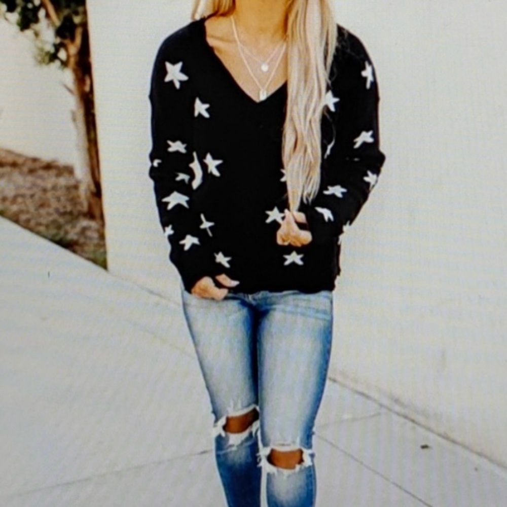 Midnight Stargazing Distressed Sweater